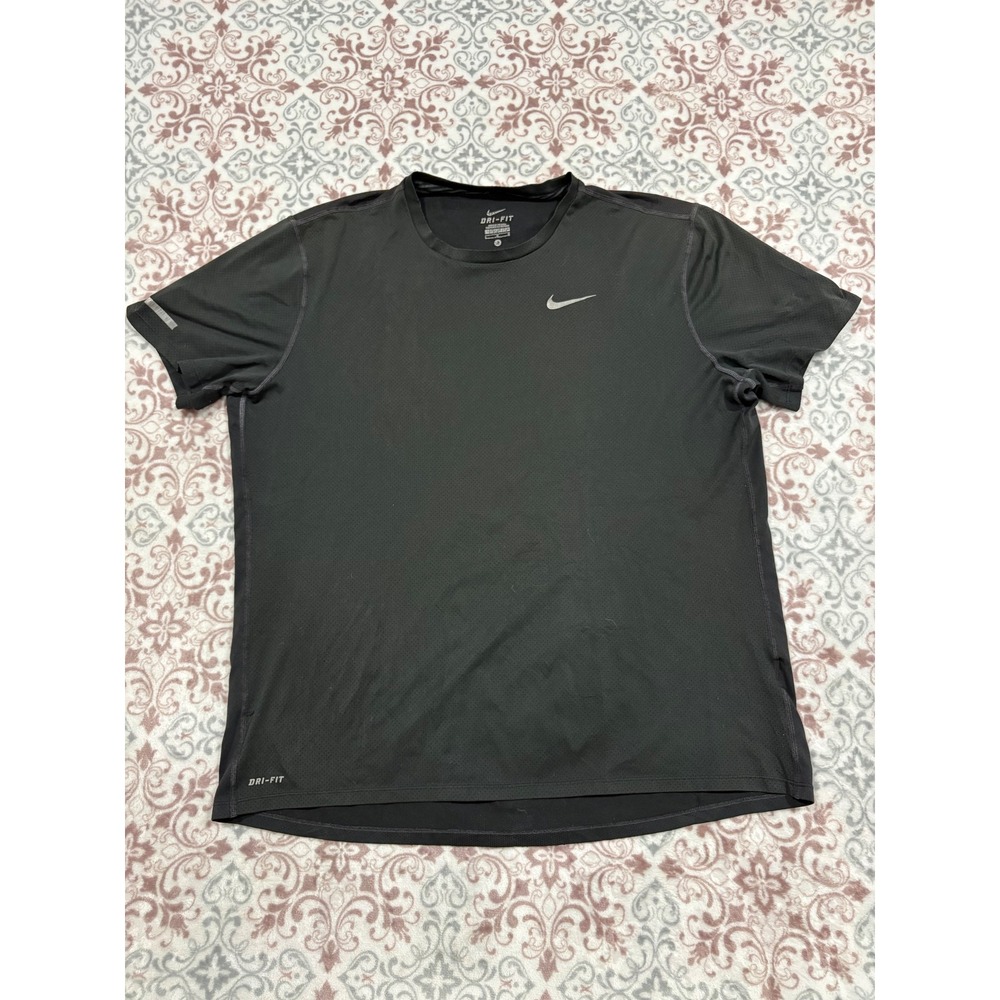 Nike Mens Dri-FIT Running Shirt Black Short Sleeve Mesh Training Tee Large 1752